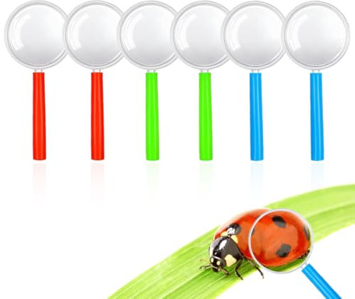 WUSJCOF 6 Pièces Loupe pour Enfants, Jouet Loupe Mini, Loupe à Main en Plastique, Cadeau d'Anniversaire pour Enfants à la Maison, École, Extérieur