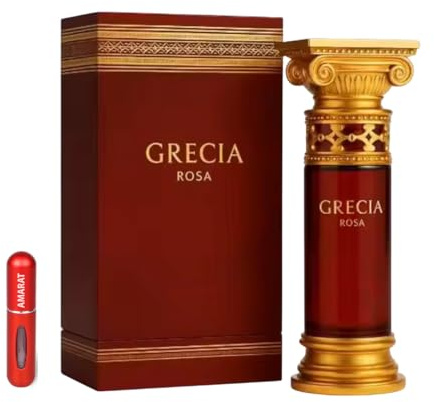 Grecia Rosa Extrait de Parfum 100ml, Perfume Árabe Unisex de Larga Duración, Incluye Atomizador Recargable, Frutos Rojos Vainilla Almizcle, Fragancia Floral, Dulce y Ámbar (Grecia Rosa Extrait)