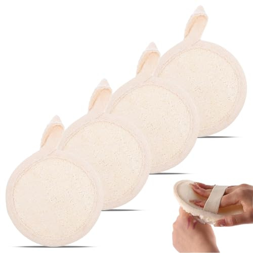 4 Piezas Almohadilla de lufa exfoliante Natural, Esponja Natural Loofah para el Cuerpo, Esponjas Desmaquillantes