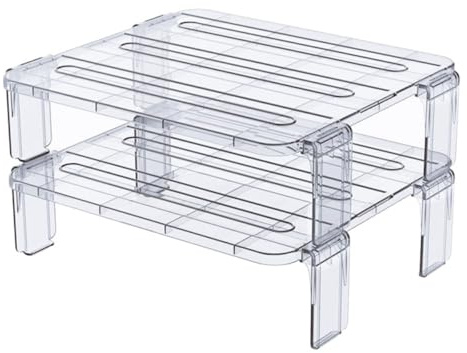 Cabilock 2 piezas Estante Transparente Apilable para Refrigerador Organizador de Cocina Resistente y Plegable de Unidades para Almacenamiento Hogares y Restaurantes