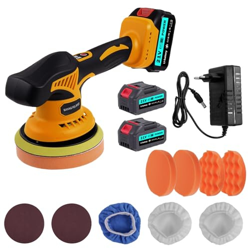 Bellanny Poliermaschine Auto Akku - Exzenter Poliermaschinen Set 13pcs, Politur mit 2*3.0Ah 21V Batterie, 6 Variable Geschwindigkeit 2800-6000RPM Poliermaschinen für Möbel Autopflege Polieren Wachsen