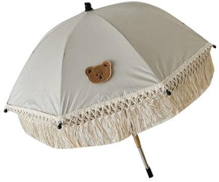 WOHPNLE Tassel Baby Parasol, Stylish Fringe Kids Beach Umbrella with Lovely Bear Pattern Compact Portable Sun Proof Umbrella for Beach Picnic Garden Travel
