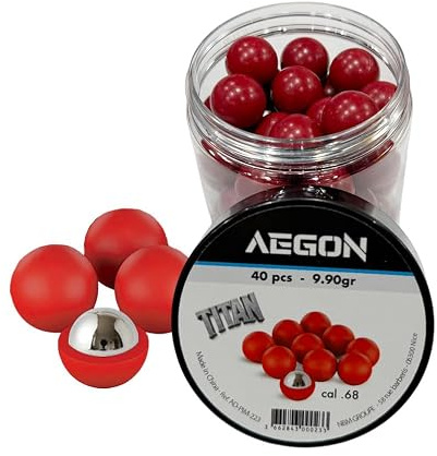 40 x Billes Titan Coeur Acier Coque ABS Extra Dur réutilisables 17.2mm - T4E Training Paintball et Self Defense - AEGON .68