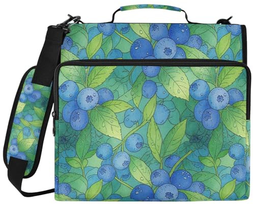 Fresh Blueberries - Carpeta de 3 anillos con cremallera de 1.5 pulgadas con asa y correa de hombro extraíble, carpeta multibolsillos para escuela secundaria