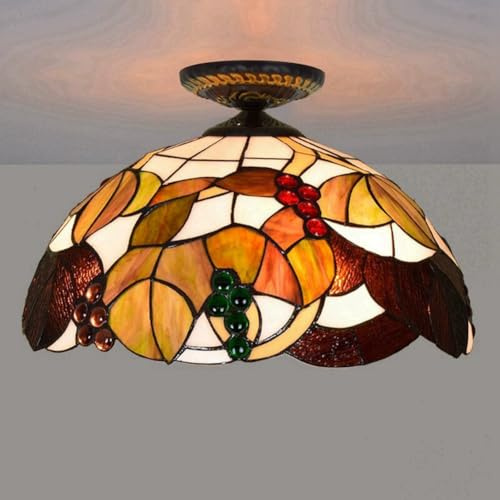 ZBZFGE Plafoniera Tiffany Lampada da soffitto in Stile Barocco Vintage Plafoniere Rotonde in Vetro colorato realizzate a Mano Illuminazione da soffitto Decorativa Mediterranea per Studio, corridoio,