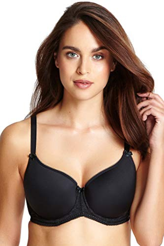 Panache Women's Cari Underwire Spacer T-Shirt Bra |Black,34F| Lightweight Padded Bra with Breathable Spacer Foam, Racerback Option, Swiss Embroidery, Everyday Supportive Fit for Larger Busts