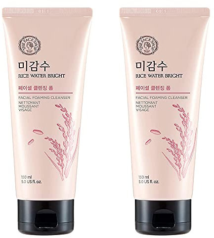 [THEFACESHOP] Foaming Facial Cleanser for Daily Face Washing, Rice Water Bright Cleansing Foam Moisturizer & Brightening Care for All Skin Types 150 mL (2 Pack)