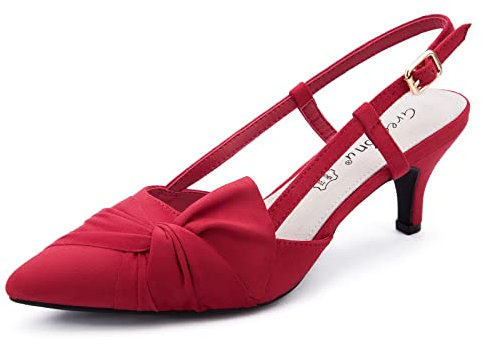 Greatonu Women's Pointed Toe Slingback Dress Court Shoes, Red Bowtie - 6 UK