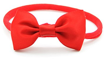 PrettyBoutique Baby Girls Satin Bow Soft Skinny Elastic Nylon Headband Hair Band Accessories (Red)