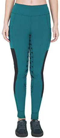 Avon Equine Leggings d'équitation en silicone pour femme - Leggings d'hiver pour femme - Collants collants d'équitation collants, Bleu sarcelle/noir, L