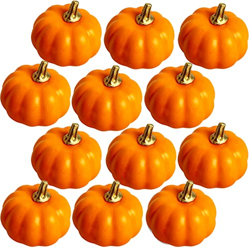 YAAVAAW 12 Pezzi Decorazione Autunnale Zucca Artificiale Piccola Arancione, Zucca Artificiale in Schiuma per Decorazione di Casa, Festa del Ringraziamento, Halloween, Decorazione da Tavolo