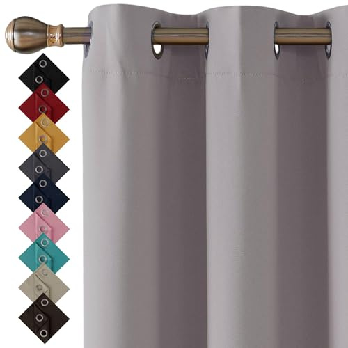 Blackout Curtains for Bedroom 2 Panels (Silver Grey, 90 x 108 Drop Inch) | Thermal Insulated Energy Saving Black Out Ring Top Eyelet Curtains & Drapes for Living Room Windows