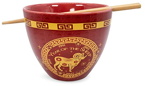 Boom Trendz Year of the Sheep - Set di scodella e bacchette per ramen da 470 ml, motivo: zodiaco cinese