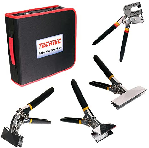 TC Technic Alicates de plegado, alicates para chapa de plomero, en ángulo, juego de 4 unidades, para trabajos de chapa y construcción en seco