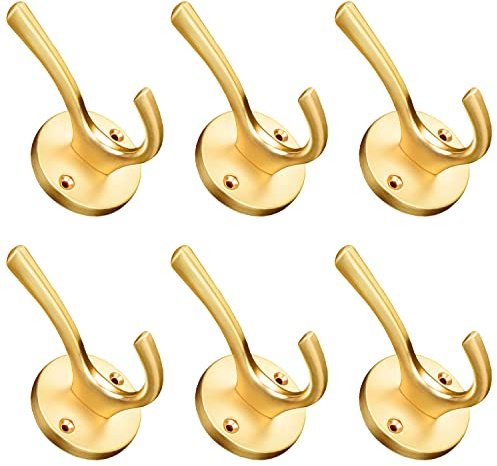 ZUONAI Garderobenhaken Gold 6 Stück Modern Kleiderhaken Gold Schwerlast Garderobe Haken Jacken Haken Wand Handtuchhaken Doppelt für Küche Bad Kleiderschrank
