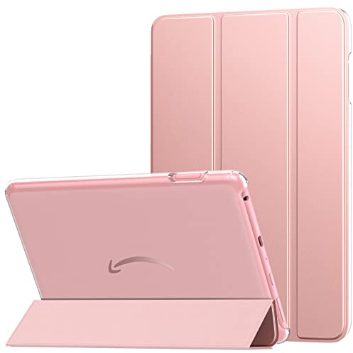 MoKo Case Fits All-New Amazon Kindle Fire HD 8 & 8 Plus Tablet(12th Generation/10th Generation, 2024/2022/2020 Release) 8,Trifold Stand Cover with Translucent Backshell with Auto Wake/Sleep,Rose Gold