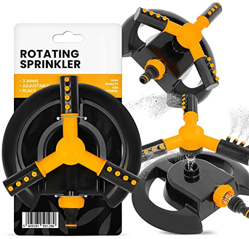 Arroseur rotatif automatique à 3 bras - Arroseur circulaire - Arroseur de pelouse de jardin - Arroseur d'arrosage pour un arrosage uniforme - Têtes de buses rotatives - Arrosage de la pelouse