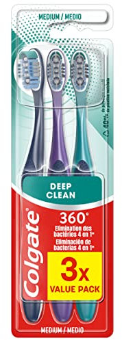 COLGATE - Spazzolino da denti 360 Deep Clean Medium - rimuove i batteri - i fili interdentali puliscono tra i denti