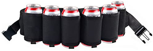 BLIRITEL Beer Belt Holster Holds 6 Cans, Beer Bottle Belt Holder for Men Women, Drink Holster Belt, Adjustable Waist Pack Bag for Parties Picnic (Black)