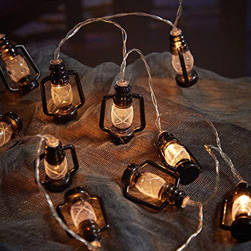 KINGCOO Retro Laterne Lichterkette Aussen, 3M 20LED Vintage Kerosin Lampen Hängende Außenleuchte Ambientebeleuchtung Batteriebetriebene für Ramadan Bistro Hinterhof Party Weihnachtsbaum Dekorationen