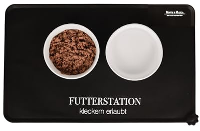 Minty&Marla® | Napfunterlage für Katzen | Katzenmatte für Wasser- & Futternapf | Silikonmatte als Unterlage für Katzennapf | Futtermatte Katze | Futterunterlage für Katzen | Eckig | Schwarz