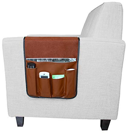 OhMill Organizer per divano e poltrona, custodia portaoggetti da appendere sul bracciolo, in pelle, impermeabile, antiscivolo, per riporre telecomando, cellulare, libro rivista
