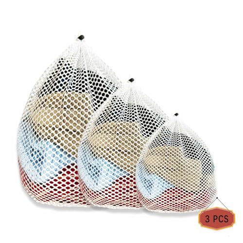 3 Stück Wäschenetz für Waschmaschine, Wäschebeutel 40cm - 60cm 3 Verschiedene Größen mit Kordelstopper Wiederverwendbar, Waschsack Verformung und Falten der Kleidung zu Berhindern Schützt Kleidung