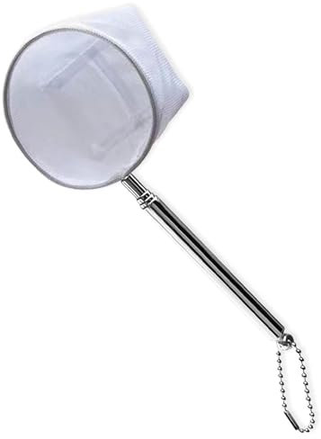 LOZTBUE 1 Stück einziehbarer Handfischkescher, Fischkescher für Aquarium mit einziehbarem Griff, aus Edelstahl zum Fangen von kleinen Fischen und Garnelen und Reinigen des Aquariums