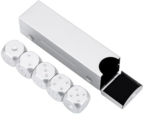 5pcs Metal Dice Set, 6 Sided Aluminium Alloy Dice with Portable Metal Case for Tables Board Game, Poker, Drinking Party (Rectangular)