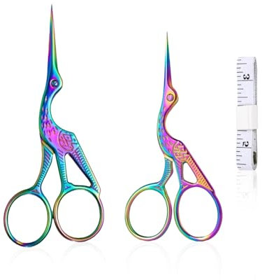 HDGSAFD 2 Kleine Scheren, 1 Doppelseitiges Weiches Lineal, Storchenschere Aus Metall, Bunte Stickschere, Multifunktionsschere