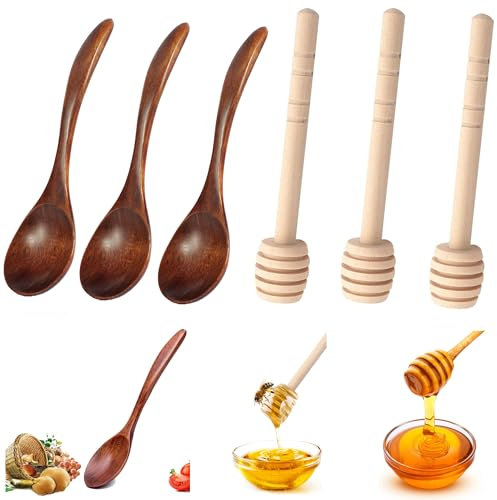 ANFUXT 6 Pièces Agitateurs à Miel, Cuillères à Miel en Bois, Agitateurs à Miel, Bâtonnets De Miel en Spirale, Cuillères à Miel, Agitateurs à Miel pour La Bocal De Miel Distribuent Drizzle Miel