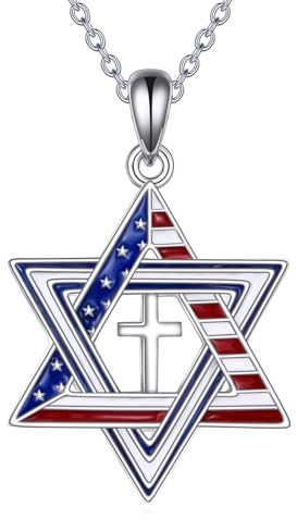YFN Collar de estrella de David con bandera estadounidense para hombres y mujeres, plata de ley 925, colgante de estrella judía, 22*22 mm, Plata esterlina, No es una piedra preciosa