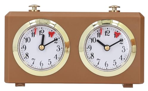 Analoger Schachuhr Timer, mechanischer internationaler Schach Timer, Keine Batterien erforderlich, professionelle Schachuhr mit großen Zifferblättern (Bräunen)