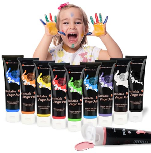 dellyy 60ml*10 Pcs Peinture Enfant Kit Peinture, Non Toxique Kit de Peinture Doigt, Ensemble de Peinture au Doigt, Peinture au Doigt Lavable, 10 Couleurs, Convient aux Enfants de 3 Ans et Plus