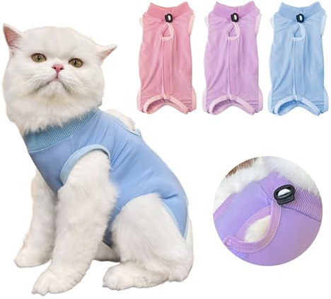 WANDGU - Tuta di convalescenza per gatti dopo la sterilizzazione: tuta 3 pezzi per gatto dopo chirurgia, body anti-leccare, abbigliamento interno per gatti con ferite addominali