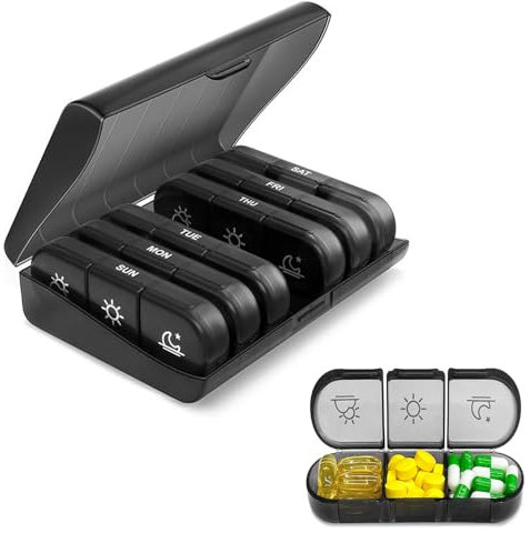 LUMOOM Pilulier 7 Jours Matin-Midi Soir Rangement de Médicaments, Vitamines et Huile de Poisson