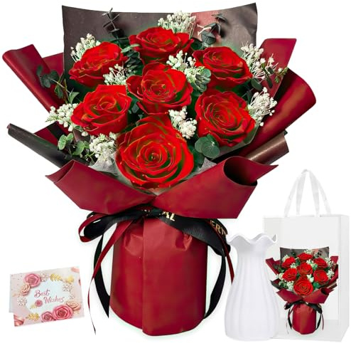 Rosa roja eterna regalo para mujeres: rosa infinita conservada en ramo o caja de regalo|perfecta para cumpleaños/aniversario/día de San Valentín y Día de la Madre
