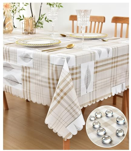 Gingham Tablecloths Plaid Leaf Table Cloth - Checkered Oilcloth Waterproof Vinyl and Polyester Backed Tablecloth, Fall Thanksgiving Christmas Kitchen Holiday Outdoor Picnic Decoration, 54*72 inch