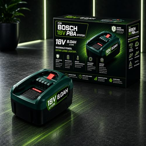 18V 8.0Ah Battery Compatible with Bosch PBA PSB PSR Home & Garden - Li-Ion Replacement Battery for Gloria & 18V Power Tools with LED Display