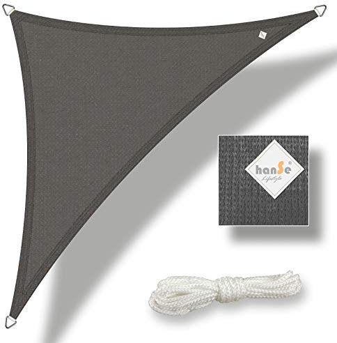 hanSe Sonnensegel dreieckig, Segeltuch Dreieck, 3x3x3 m in Graphit, aus HDPE Gewebe, wetterbeständig mit UV Schutz und Sonnenschutz für Garten, Balkon und Terrasse