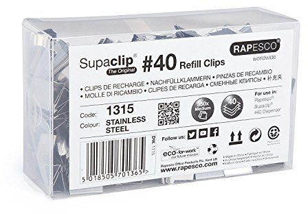 Rapesco 1315 Clips de Recarga de Acero Inoxidable para Supaclip 40, Paquete de 350