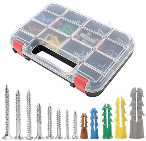 370pcs Drywall Anchors and Screws Assortment Kit, 5 Sizes Wall Anchors and Flat Head Screws, Picture Hanging Set for Wall Art New Home Decor