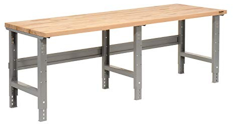 Global Industrial Adjustable Height Workbench C-Channel Leg, 2000 Lbs Capacity, 1-3/4 Maple Butcher Block Square Edge, 96W x 36D, Gray Frame, Industrial Workbench