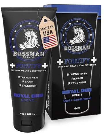 Bossman Fortify Intense Beard Conditioner for Men (Royal Oud Scent) – Moisturizes, Replenishes & Protects with Natural Ingredients – Thicker Formula, Made in USA
