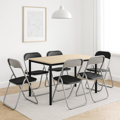 Dmora - Sedia Salamanca, Set di sei sedie pieghevoli, Seduta salvaspazio per riunione, Poltrona sala d'attesa, 43x47h78 cm, Nero