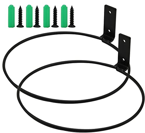 hisunfarm Flower Pot Holder Ring, 2 Pcs 8 Inch Flower Pot Holder Hangers, Ring Wall Mounted Planter Hook, Iron Black Collapsible Bracket for Outdoor and Indoor Use (8 Inch)