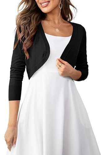 U.Vomade Women's Long Sleeve Cropped Cardigan Sweaters Jackets Open Front Shrugs for Dresses Black M