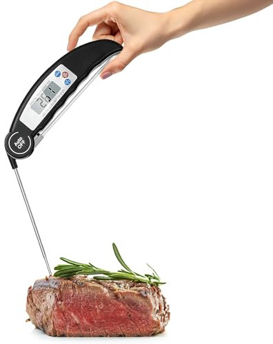 ASAB Digital Meat Thermometer Instant Read Food Thermometer LCD Display Screen Ideal For Kitchen Meat BBQ Grill Milk Deep Fry Food Water 180° Rotation Foldable Long Probe Cooking Thermometer °F & °C