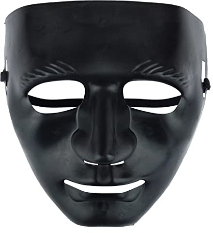 HENBRANDT Single Adult Black Plastic Mask Full Face Plain Cosplay Anonymous Hockey Ghost Face Mask Robot Scary Halloween Fancy Dress Costume Accessories for Men and Women