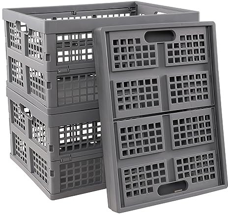 Bblina 30 Liters Collapsible Storage Crates, Plastic Foldable Basket Crates Set of 3
